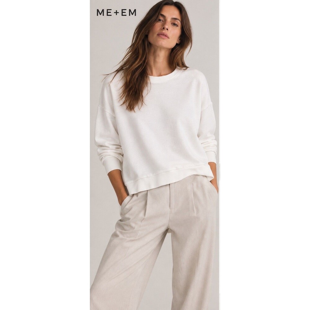 ME+EM White Cotton High Low Hem Drop Shoulder Crewneck Sweatshirt M